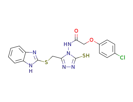 Molecular Structure of 1159405-61-4 (N-[3-{(1H-benzo[d]imidazol-2-ylthio)methyl}-5-mercapto-4H-1,2,4-triazol-4-yl]-2-(4-chlorophenoxy)acetamide)
