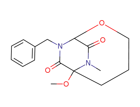 2-Oxa-7,9-diazabicyclo[4.2.2]decane-8,10-dione,
6-methoxy-7-methyl-9-(phenylmethyl)-