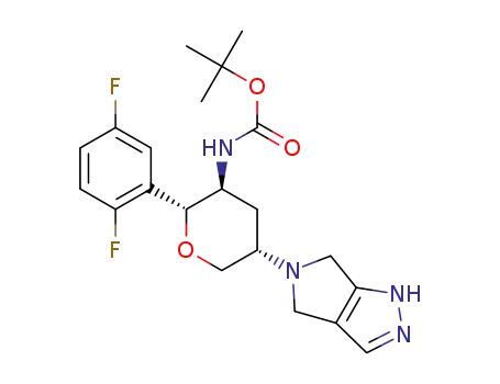 Molecular Structure of 1107484-78-5 (tert-butyl ((2R,3S,5S)-2-(2,5-difluorophenyl)-5-(pyrrolo[3,4-c]-pyrazol-5(1H,4H,6H)-yl)tetrahydro-2H-pyran-3-yl)carbamate)