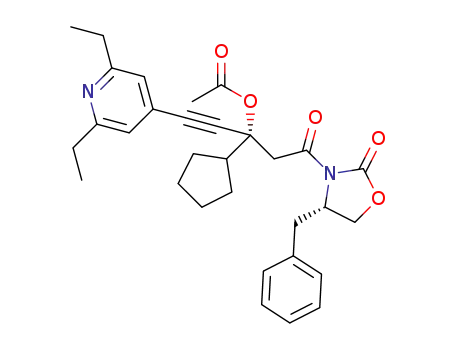 (R)-5-((S)-4-benzyl-2-oxooxazolidin-3-yl)-3-cyclopentyl-1-(2,6-diethylpyridin-4-yl)-5-oxopent-1-yn-3-yl acetate