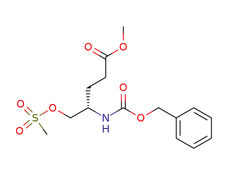 Molecular Structure of 183536-54-1 (Pentanoic acid,
5-[(methylsulfonyl)oxy]-4-[[(phenylmethoxy)carbonyl]amino]-, methyl
ester, (S)-)