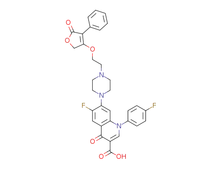 Molecular Structure of 1514776-29-4 (7-(4-(2-(3-phenylfuran-2(5H)-one-4-yloxy)ethyl)piperazin-1-yl)-1-(4-fluorophenyl)-6-fluoro-4-oxo-1,4-dihydroquinoline-3-carboxylic acid)