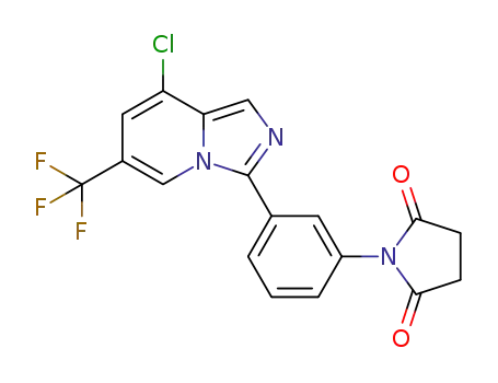 Molecular Structure of 1477503-73-3 (1-(3-(8-chloro-6-(trifluoromethyl)imidazo[1,5-a]pyridin-3-yl)phenyl)pyrrolidine-2,5-dione)