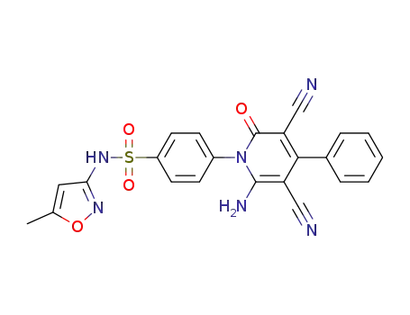Molecular Structure of 1627962-88-2 (4‐(6‐amino‐3,5‐dicyano‐2‐oxo‐4‐phenylpyridin‐1(2H)‐yl)‐N‐(5‐methylisoxazol‐3‐yl)benzenesulfonamide)