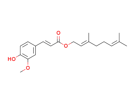 Molecular Structure of 1206615-69-1 ((2E)-3-(4-Hydroxy-3-methoxyphenyl)-2-propenoic acid (2E)-3,7-dimethyl-2,6-octadien-1-yl ester)