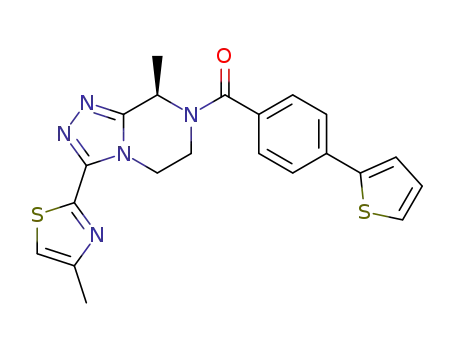 Molecular Structure of 1429557-35-6 ((R)-(8-methyl-3-(4-methylthiazol-2-yl)-5,6-dihydro-[1,2,4]-triazolo[4,3-a]pyrazin-7(8H)-yl)(4-(thiophen-2-yl)phenyl)methanone)