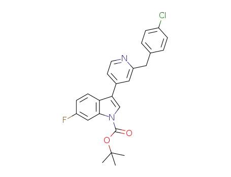 Molecular Structure of 1612888-17-1 (tert-butyl 3-(2-(4-chlorobenzyl)pyridin-4-yl)-6-fluoro-1H-indole-1-carboxylate)