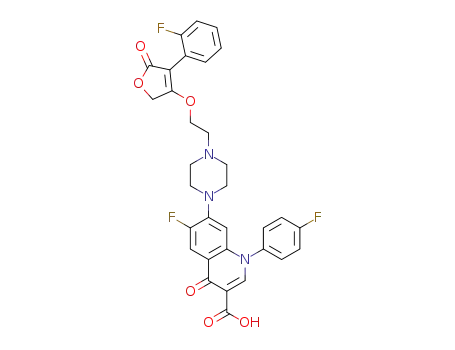 Molecular Structure of 1514776-40-9 (7-(4-(2-(3-(2-fluorophenyl)furan-2(5H)-one-4-yloxy)ethyl)piperazin-1-yl)-1-(4-fluorophenyl)-6-fluoro-4-oxo-1,4-dihydroquinoline-3-carboxylic acid)