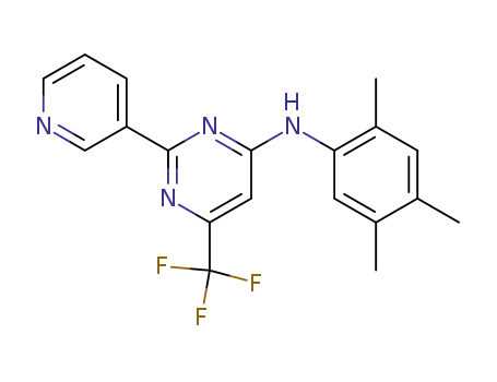Molecular Structure of 438249-55-9 (4-(2,4,5-Trimethylanilino)-2-(3-pyridinyl)-6-(trifluoromethyl)pyrimidine)