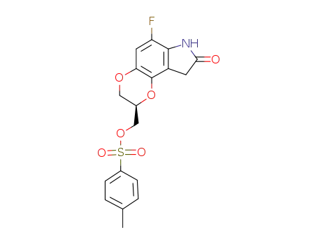 Molecular Structure of 189682-94-8 (8H-1,4-Dioxino[2,3-e]indol-8-one,
6-fluoro-2,3,7,9-tetrahydro-2-[[[(4-methylphenyl)sulfonyl]oxy]methyl]-,
(2R)-)