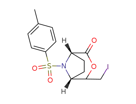 Molecular Structure of 112009-99-1 (3-Oxa-8-azabicyclo[3.2.1]octan-2-one,
4-(iodomethyl)-8-[(4-methylphenyl)sulfonyl]-, exo-)