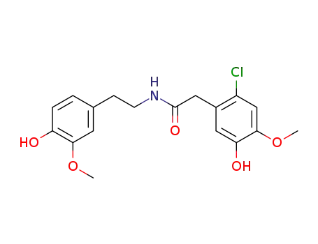 Molecular Structure of 81038-52-0 (2-(2-Chloro-5-hydroxy-4-methoxy-phenyl)-N-[2-(4-hydroxy-3-methoxy-phenyl)-ethyl]-acetamide)