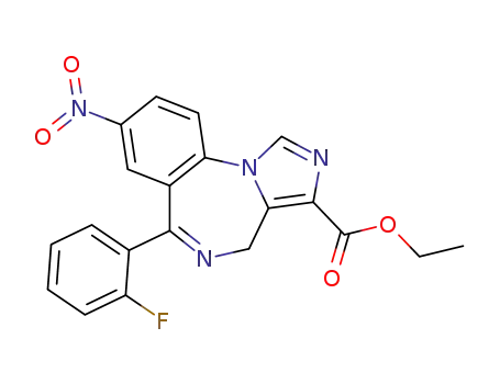 Molecular Structure of 69796-86-7 (6-(2-fluoro-phenyl)-8-nitro-4<i>H</i>-benzo[<i>f</i>]imidazo[1,5-<i>a</i>][1,4]diazepine-3-carboxylic acid ethyl ester)