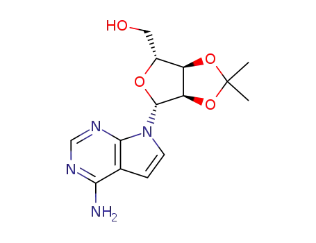 Molecular Structure of 16739-75-6 (((3aR,4R,6R,6aR)-6-(4-amino-7H-pyrrolo[2,3-d]pyrimidin-7-yl)-2,2-dimethyltetrahydrofuro[3,4-d][1,3]dioxol-4-yl)methanol)