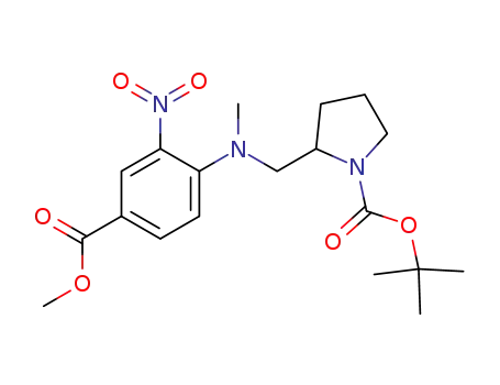 Molecular Structure of 317356-03-9 (methyl 4-[N-[1(tert-butoxycarbonyl)-2-pyrrolidinylmethyl]-N-methyl]amino-3-nitrobenzoate)