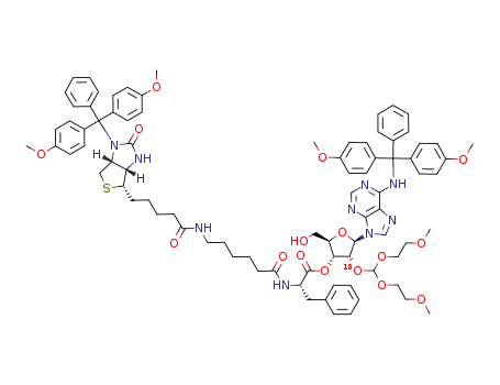 2'-O-(bis(2-methoxyethoxy)methyl)-6-N-(4,4'-dimethoxytrityl)-3'-O-(N-(6-(1-N-(4,4'-dimethoxytrityl)-D-(+)-biotinoyl)aminohexanoyl)-L-phenylalanyl)-[2'-18O]adenosine