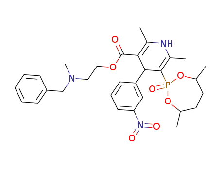 Molecular Structure of 98907-91-6 (β-(N-benzyl-N-methylamino)-ethyl 5-(3,6-dimethyl-1-oxo-1-phospha-2,7-dioxacycloheptyl)-2,6-dimethyl-1,4-dihydro-4-(3-nitrophenyl)pyridine-3-carboxylate)