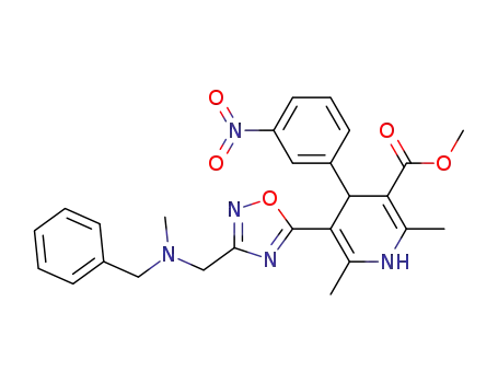 Molecular Structure of 103898-38-0 (methyl (5E)-5-[3-{[benzyl(methyl)amino]methyl}-1,2,4-oxadiazol-5(2H)-ylidene]-2,6-dimethyl-4-(3-nitrophenyl)-4,5-dihydropyridine-3-carboxylate)