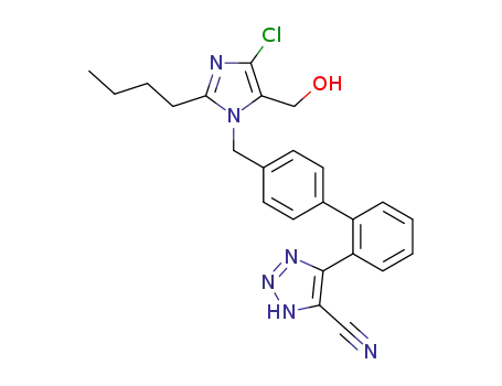 Molecular Structure of 125573-80-0 (2-butyl-4-chloro-1-<<2'-(5-cyano-1,2,3-triazol-4-yl)biphenyl-4-yl>methyl>-5-(hydroxymethyl)imidazole)