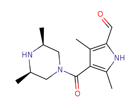 Molecular Structure of 442563-19-1 (Piperazine,
1-[(5-formyl-2,4-dimethyl-1H-pyrrol-3-yl)carbonyl]-3,5-dimethyl-,
(3R,5S)-rel-)