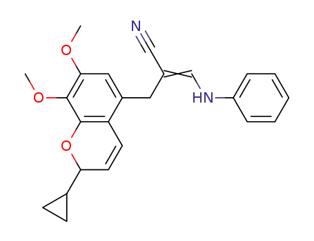 Molecular Structure of 192315-08-5 (2H-1-Benzopyran-5-propanenitrile,
2-cyclopropyl-7,8-dimethoxy-a-[(phenylamino)methylene]-)