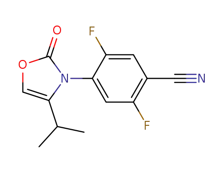 Molecular Structure of 173193-65-2 (3-(4-cyano-2,5-difluoro-phenyl)-4-isopropyl-oxazolin-2-one)