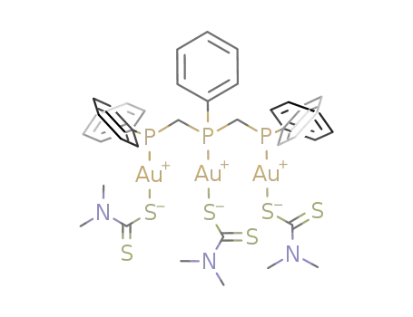 Molecular Structure of 289035-10-5 ((Au3(μ-bis(diphenylphosphinomethyl)phenylphosphine)(μ-S2CNMe2)3))