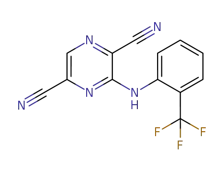 Molecular Structure of 918410-47-6 (2,5-Pyrazinedicarbonitrile, 3-[[2-(trifluoromethyl)phenyl]amino]-)