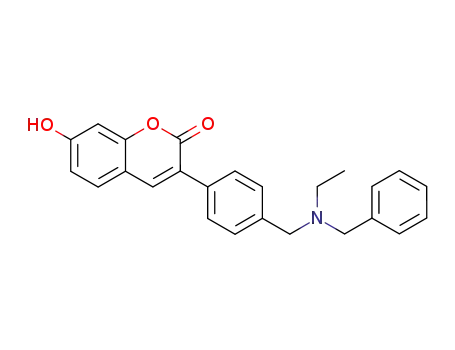 Molecular Structure of 1008798-50-2 (3-(4-((benzyl(ethyl)amino)methyl)phenyl)-7-hydroxy-2H-chromen-2-one)