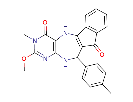 Molecular Structure of 1072880-18-2 (9-methoxy-10-methyl-6-(4-methylphenyl)-6,7,10,12-tetrahydroindeno[1,2-e]pyrimido[4,5-b][1,4]diazepine-5,11-dione)