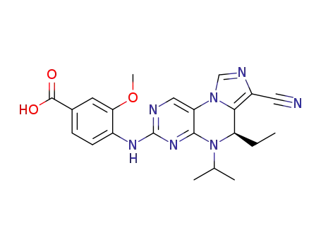 Molecular Structure of 1214265-78-7 ((R)-4-(7-cyano-6-ethyl-5-isopropyl-5,6-dihydroimidazo[1,5-f]pteridin-3-ylamino)-3-methoxybenzoic acid)