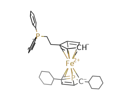 Molecular Structure of 803740-07-0 (1'-[2-(diphenylphosphino)ethyl]-2,5-dicyclohexyl-1-phosphaferrocene)
