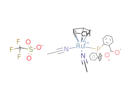 (C<sub>5</sub>H<sub>5</sub>)Ru(CH<sub>3</sub>CN)2((C<sub>6</sub>H<sub>5</sub>)2PC<sub>6</sub>H<sub>4</sub>CH(OCH<sub>3</sub>)2)<sup>(1+)</sup>*CF<sub>3</sub>SO<sub>3</sub><sup>(1-)</sup>=[(C<sub>5</sub>H<sub>5</sub>)Ru(CH<sub>3</sub>CN)2((C<sub>6</sub>H<sub>5</sub>)2PC<sub>6</sub>H<sub>4</sub>CH(OCH<sub>3</sub>)2)]OSO<sub>2</sub>CF<sub>3</sub>