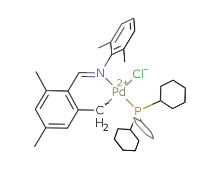 Molecular Structure of 849023-67-2 ([PdCl(κ2N,C-(2,6-dimethylphenyl)(2,4,6-trimethylbenzylidene)amine(-1H))(PCy3)])