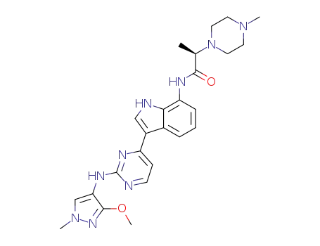 Molecular Structure of 2091134-68-6 ((2R)-N-(3-{2-[(3-methoxy-1-methyl-1H-pyrazol-4-yl)amino]pyrimidin-4-yl}-1H-indol-7-yl)-2-(4-methylpiperazin-1-yl)propanamide)