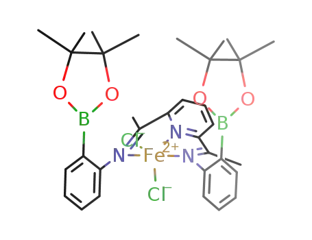 Molecular Structure of 1020071-97-9 (2,6-bis[1-(2-(4,4,5,5-tetramethyl[1,3,2]dioxaborolan-2-yl)phenylimino)ethyl]pyridineiron(II) chloride)