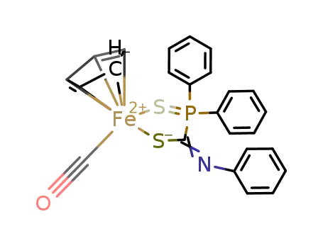 Molecular Structure of 80977-47-5 (carbonyl-η-cyclopentadienyl(diphenylthiophosphoryl-N-phenylthioformimidato-S,S')iron)
