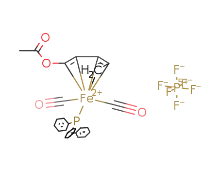 (CH<sub>3</sub>C(O)O(CH)4CH<sub>2</sub>)Fe(CO)2(P(C<sub>6</sub>H<sub>5</sub>)3)<sup>(1+)</sup>*PF<sub>6</sub><sup>(1-)</sup>=[(CH<sub>3</sub>C(O)O(CH)4CH<sub>2</sub>)Fe(CO)2(P(C<sub>6</sub>H<sub>5</sub>)3)]PF<sub>6</sub>