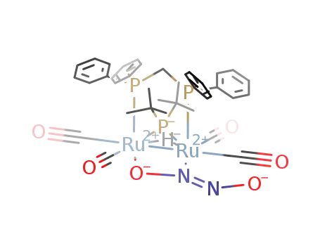 Molecular Structure of 671773-85-6 ([Ru2(CO)4(μ-H)(μ-P(t-Bu)2)(μ-di(phenylphosphino)methane)(trans-μ-η2-ONNO)])