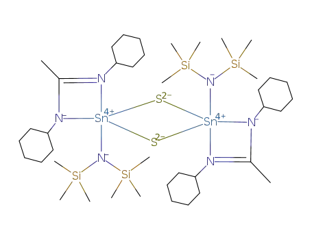 ([C<sub>6</sub>H<sub>11</sub>NC(CH<sub>3</sub>)NC<sub>6</sub>H<sub>11</sub>]Sn[N(Si(CH<sub>3</sub>)3)2]S)2