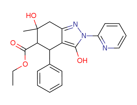 2H-Indazole-5-carboxylicacid, 4,5,6,7-tetrahydro-3,6-dihydroxy-6-methyl-4-phenyl-2-(2-pyridinyl)-,ethyl ester, (4a,5b,6a)- (9CI)