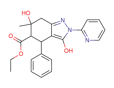Molecular Structure of 64670-50-4 (ethyl (4S,5R,6S)-6-hydroxy-6-methyl-3-oxo-4-phenyl-2-pyridin-2-yl-2,3,4,5,6,7-hexahydro-1H-indazole-5-carboxylate)