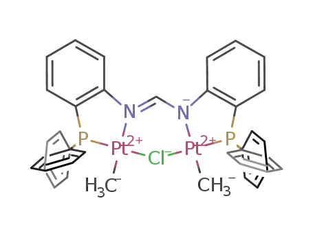 Molecular Structure of 441072-64-6 (Pt2Me2(μ-Cl)(μ-N,N'-bis[(2-diphenylphosphino)phenyl]formamidinate))