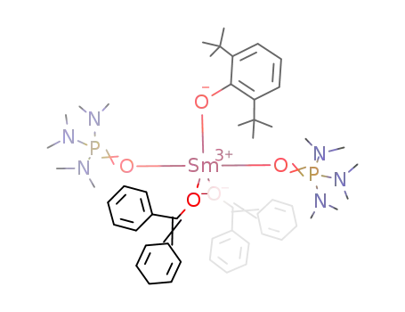 Molecular Structure of 159281-62-6 (Sm(OC(=C<sub>6</sub>H<sub>6</sub>)Ph)2(O-C<sub>6</sub>H<sub>3</sub>-(t)Bu<sub>2</sub>-2,6)(hexamethylphosphoramide)2)