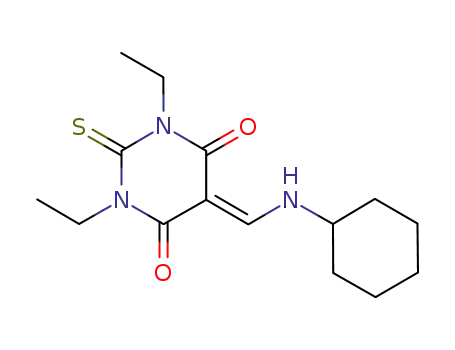 Molecular Structure of 1258935-38-4 (5-[(cyclohexylamino)methylene]-1,3-diethyl-2-thioxodihydropyrimidine-4,6(1H,5H)-dione)