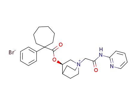 Molecular Structure of 1194737-07-9 ((R)-3-(1-Phenyl-cycloheptanecarbonyloxy)-1-(pyridin-2-ylcarbamoylmethyl)-1-azonia-bicyclo[2.2.2]octane bromide)