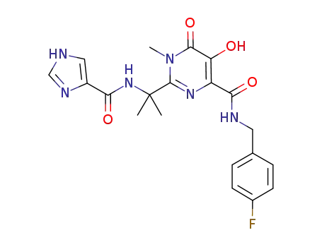 Molecular Structure of 518049-93-9 (N-(4-fluorobenzyl)-5-hydroxy-1-methyl-2-{1-[(1H-imidazol-5-ylcarbonyl)amino]-1-methylethyl}-6-oxo-1,6-dihydropyrimidine-4-carboxamide)