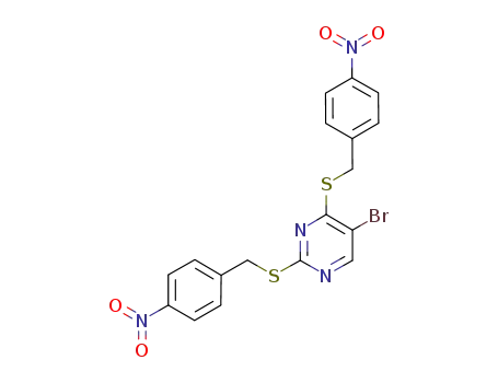 Molecular Structure of 7249-22-1 (5-bromo-2,4-bis[(4-nitrobenzyl)sulfanyl]pyrimidine)