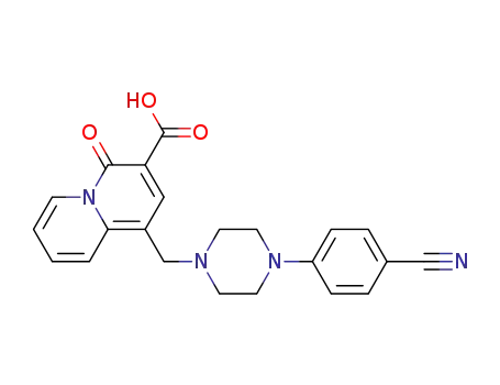Molecular Structure of 1174207-12-5 (4H-Quinolizine-3-carboxylic acid, 1-[[4-(4-cyanophenyl)-1-piperazinyl]methyl]-4-oxo-)