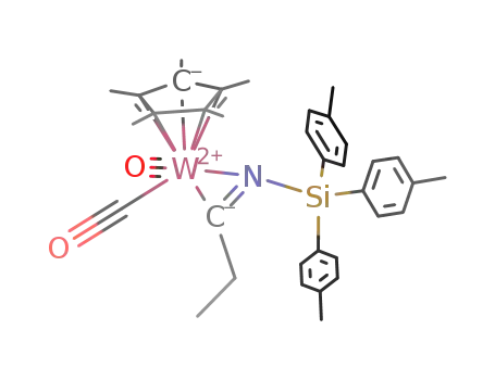 Molecular Structure of 1219136-90-9 ([(η5-C5Me5)(CO)2W[κ2C,N-C(Et)=N(Si(p-Tol)3)]])